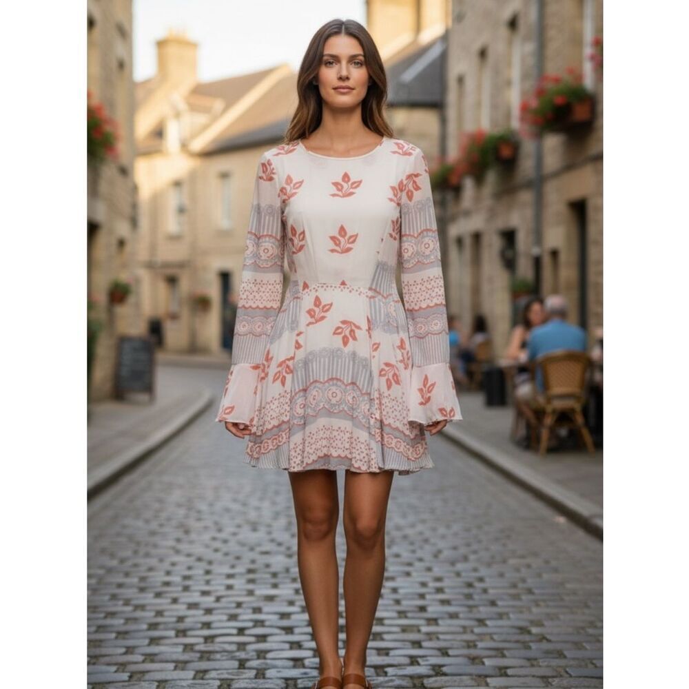 Free People floral bell long sleeves mini dress 2